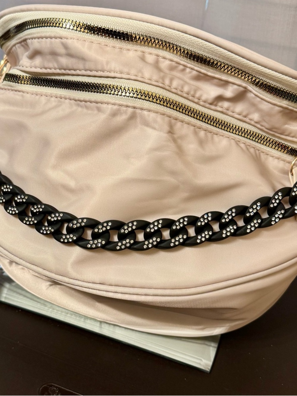 Neutral Rice (lighter than beige) Crossbody Bag with Gold Hardware